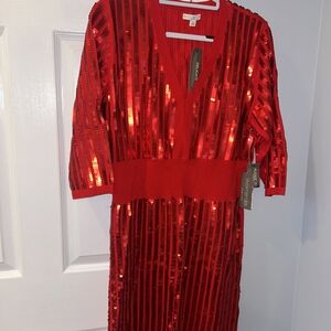 Eva Mendes for New York & Company Red Sequin Long Sleeve Dress